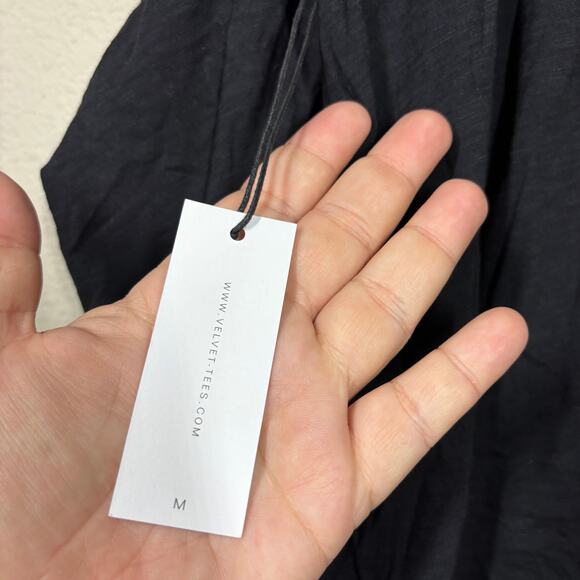 Velvet by Graham & Spencer Medium Tracie Ruched Top Black Puff Long Sleeves - Picture 10 of 10